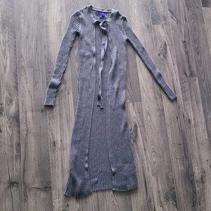 Midi Ribbed Tie-Neck Cardigan